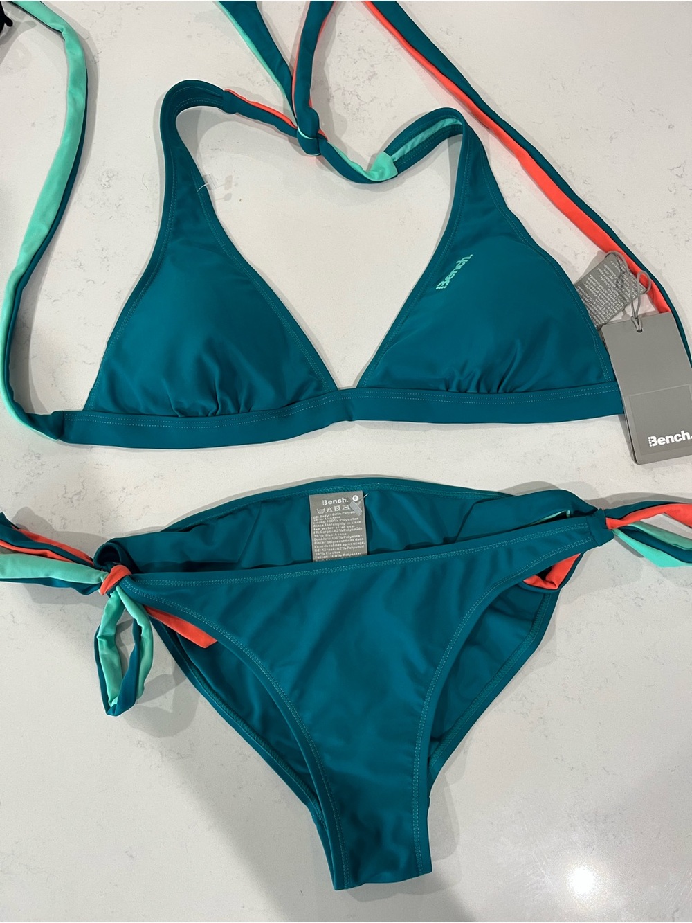 Bench Teal Triangle Bikini with Coral and Mint Tie Accents